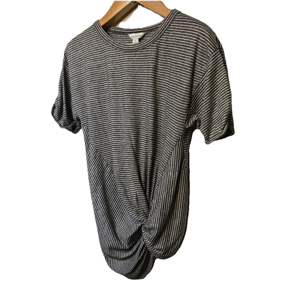 Sundance Ashlyn Linen Blend Knot‎ Tee Black White Stripe Size Small